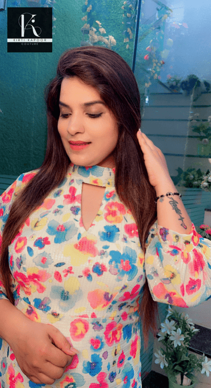 Georgette Floral Printed Sequence One - Piece Dress - Kirti Kapoor Couture