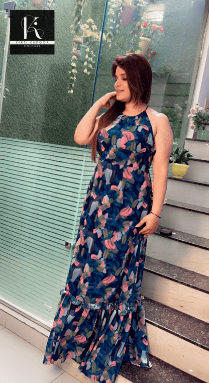 Georgette Printed Maxi Dress (Hand - made Hangings) - Kirti Kapoor Couture