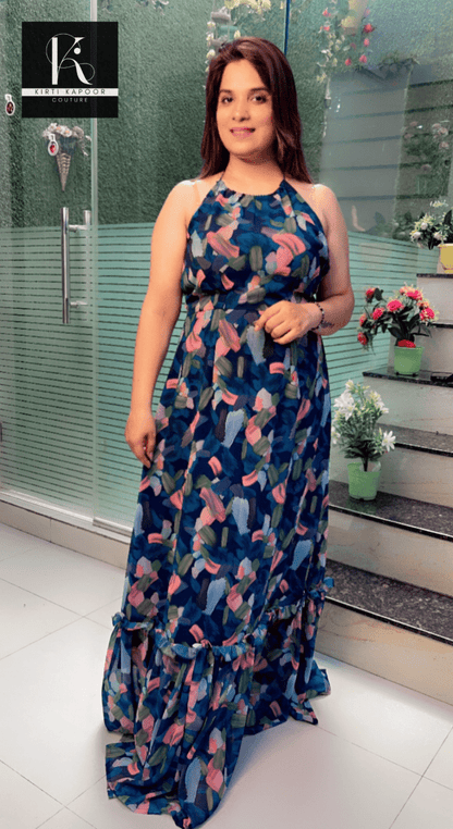 Georgette Printed Maxi Dress (Hand - made Hangings) - Kirti Kapoor Couture