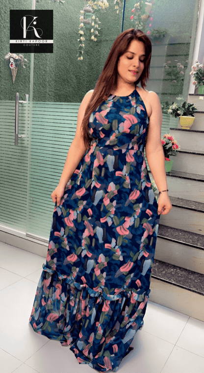 Georgette Printed Maxi Dress (Hand - made Hangings) - Kirti Kapoor Couture