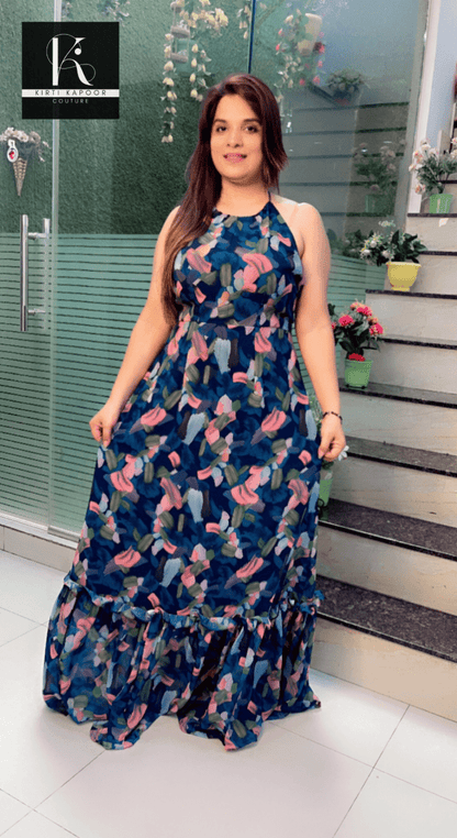 Georgette Printed Maxi Dress (Hand - made Hangings) - Kirti Kapoor Couture