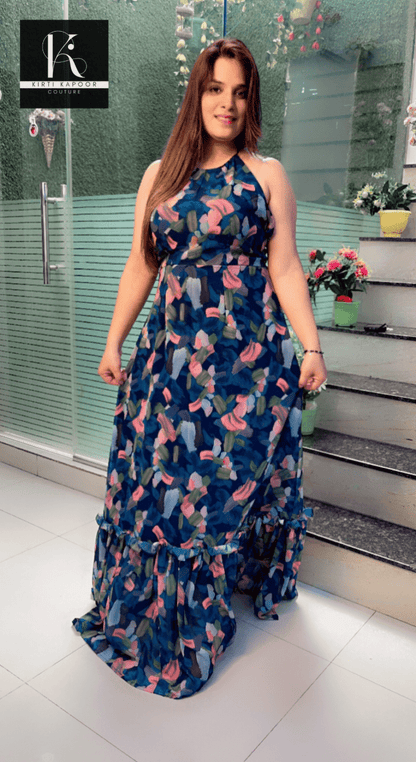 Georgette Printed Maxi Dress (Hand - made Hangings) - Kirti Kapoor Couture