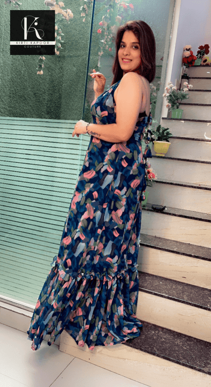 Georgette Printed Maxi Dress (Hand - made Hangings) - Kirti Kapoor Couture