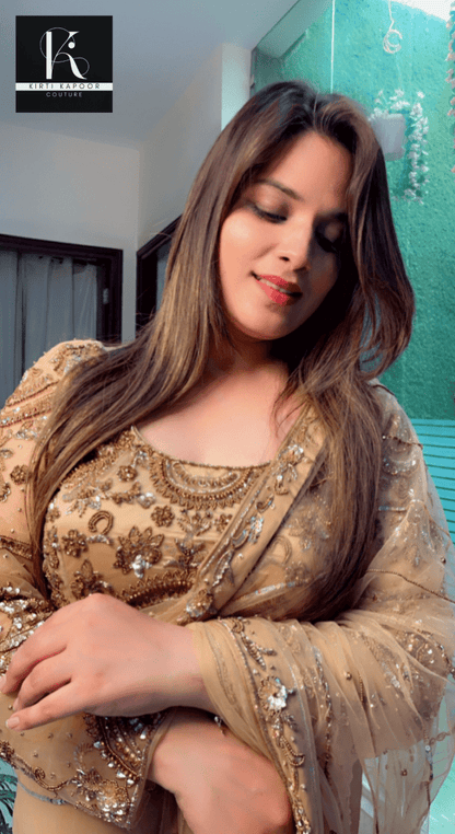 Golden Hand - Embroidered Saree and Heavy Blouse - Kirti Kapoor Couture