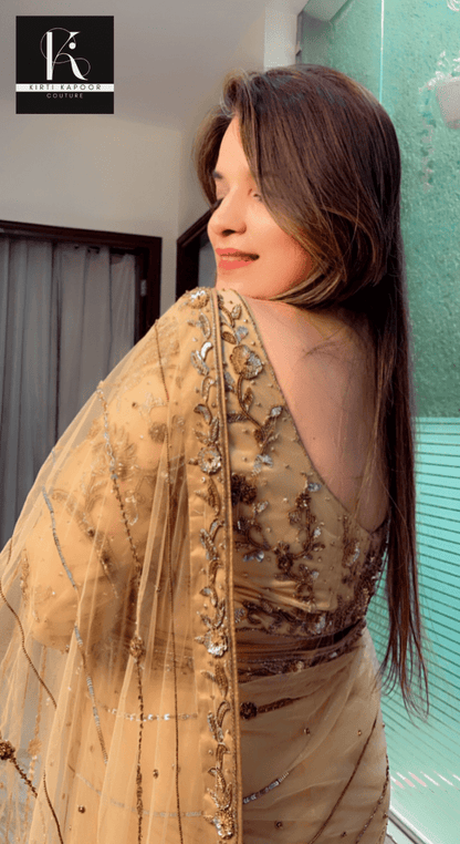 Golden Hand - Embroidered Saree and Heavy Blouse - Kirti Kapoor Couture