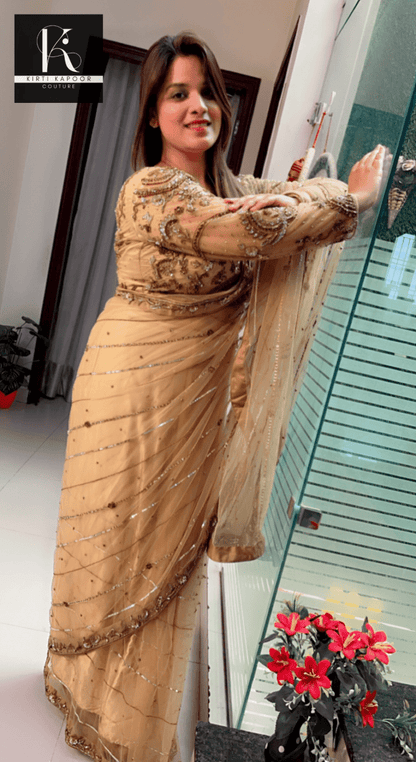 Golden Hand - Embroidered Saree and Heavy Blouse - Kirti Kapoor Couture