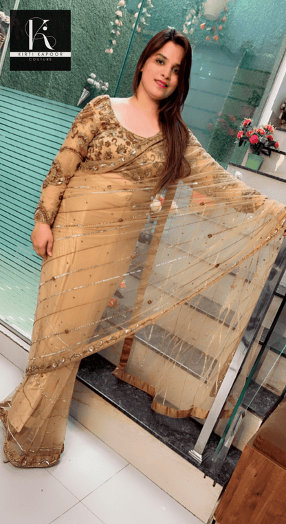 Golden Hand - Embroidered Saree and Heavy Blouse - Kirti Kapoor Couture
