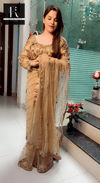 Golden Hand - Embroidered Saree and Heavy Blouse - Kirti Kapoor Couture