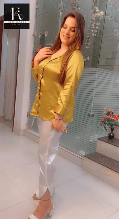 Golden - White Embroidered Co - ord Set - Kirti Kapoor Couture