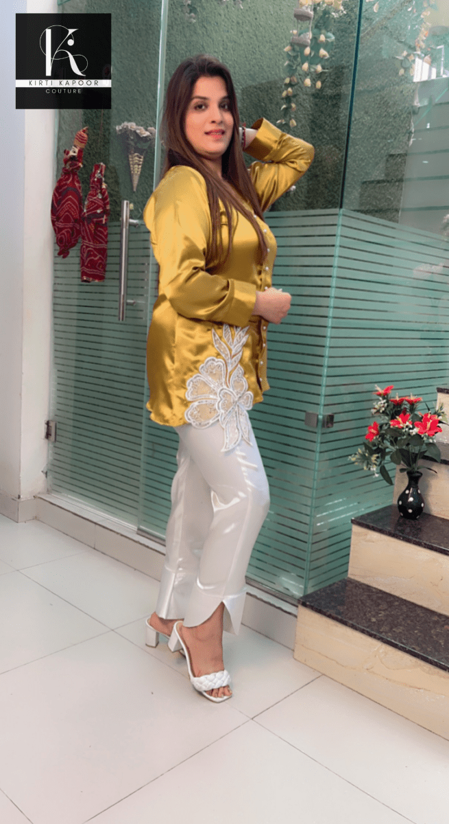 Golden - White Embroidered Co - ord Set - Kirti Kapoor Couture