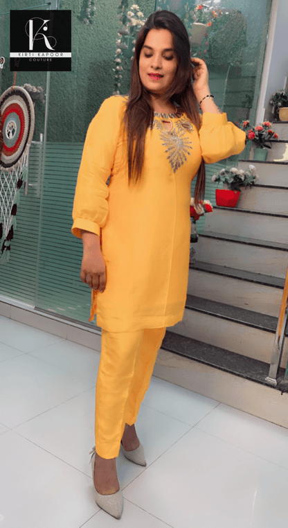 Golden - Yellow Embroidered Co - ord - Kirti Kapoor Couture