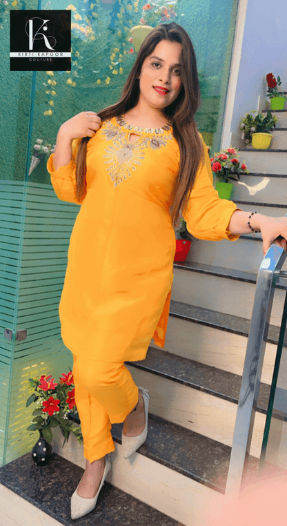 Golden - Yellow Embroidered Co - ord - Kirti Kapoor Couture