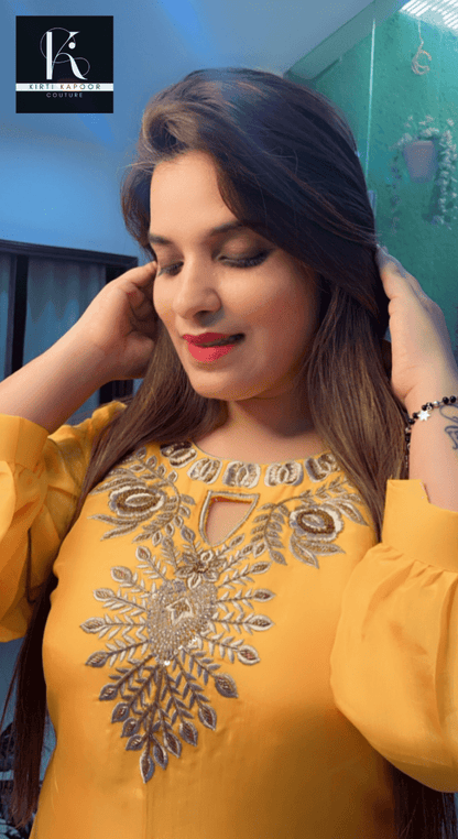 Golden - Yellow Embroidered Co - ord - Kirti Kapoor Couture
