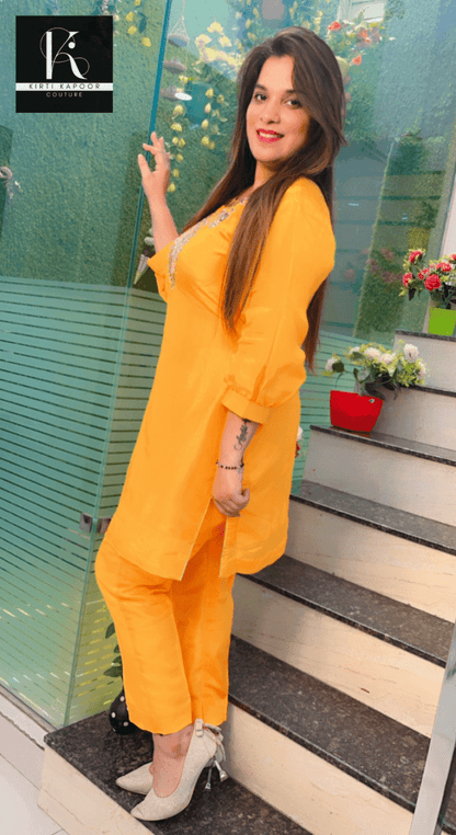 Golden - Yellow Embroidered Co - ord - Kirti Kapoor Couture