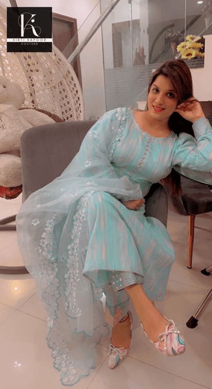 Gorgeous A - line Suit With Embroidered Organza Dupatta - Kirti Kapoor Couture