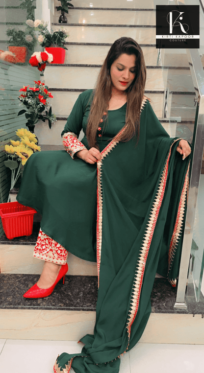 Green Anarkali Suit with Red Highlighting - Kirti Kapoor Couture