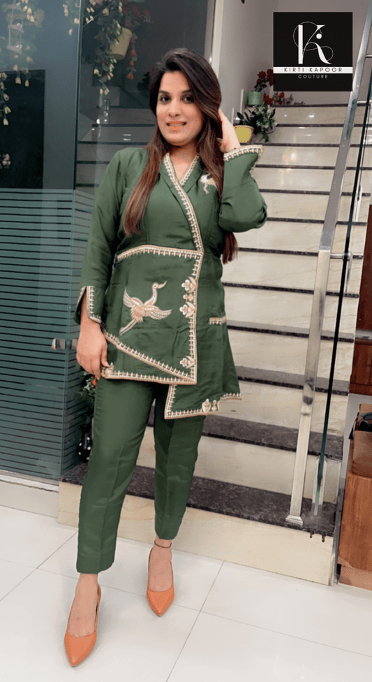 Green Embroidered Co - ord Set (Up - down Shirt & Pant) - Kirti Kapoor Couture