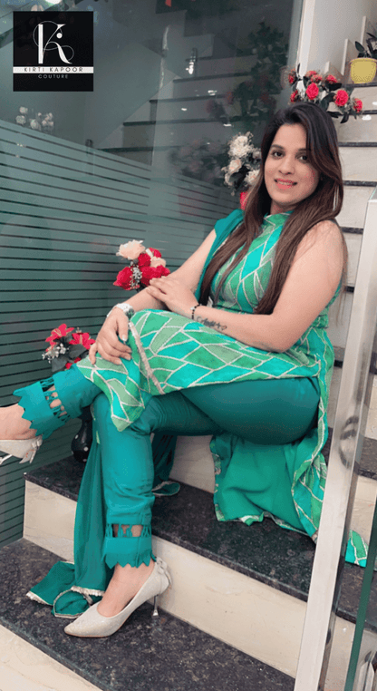 Green Geometrical Printed Suit - Kirti Kapoor Couture
