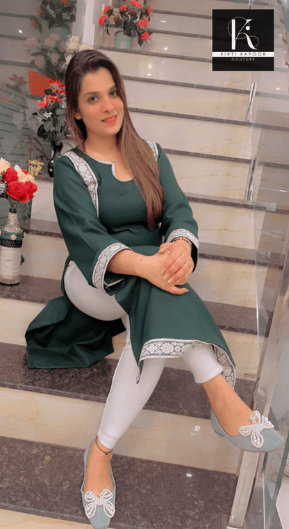 Green Pashmina Kurti - Kirti Kapoor Couture
