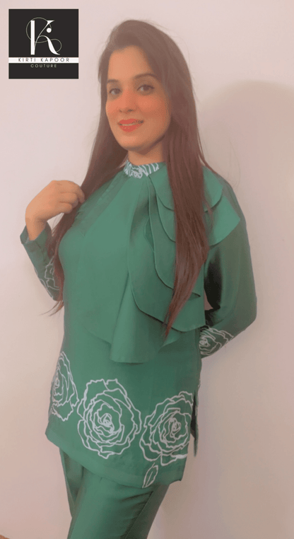 Green Satin Georgette Co - ord Set - Kirti Kapoor Couture