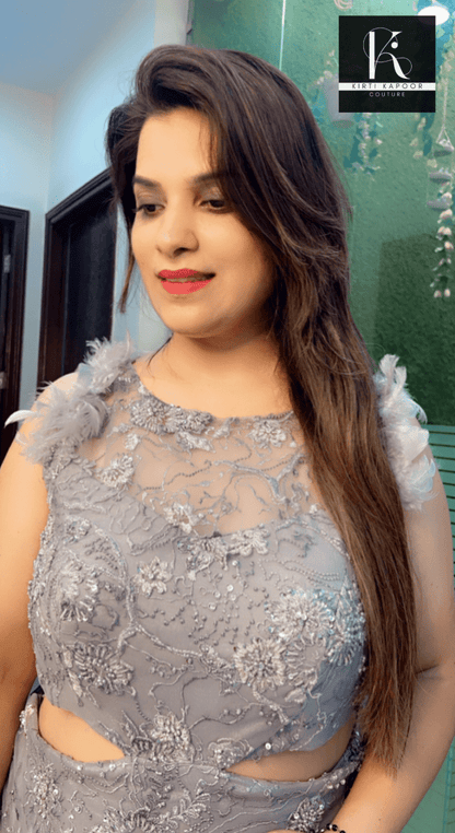 Grey Embroidered Fabric Fish - Cut Style Gown - Kirti Kapoor Couture