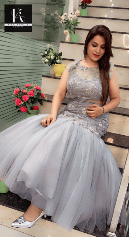 Grey Embroidered Fabric Fish - Cut Style Gown - Kirti Kapoor Couture