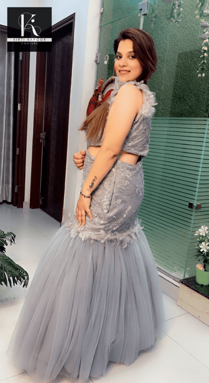 Grey Embroidered Fabric Fish - Cut Style Gown - Kirti Kapoor Couture