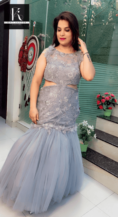 Grey Embroidered Fabric Fish - Cut Style Gown - Kirti Kapoor Couture