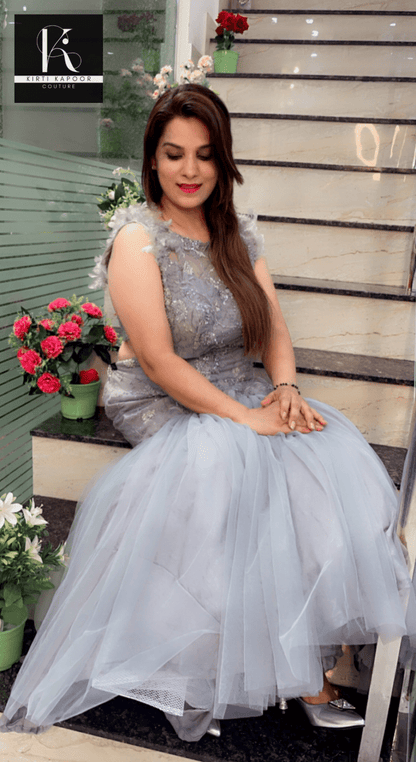 Grey Embroidered Fabric Fish - Cut Style Gown - Kirti Kapoor Couture