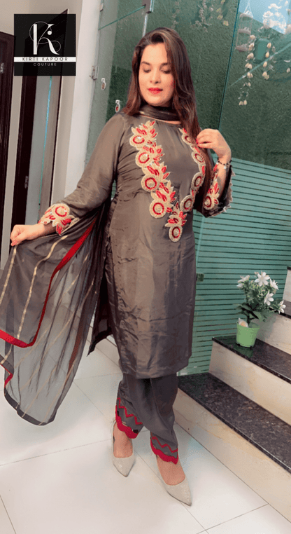 Grey Hand - Embroidered Salwar Suit - Kirti Kapoor Couture