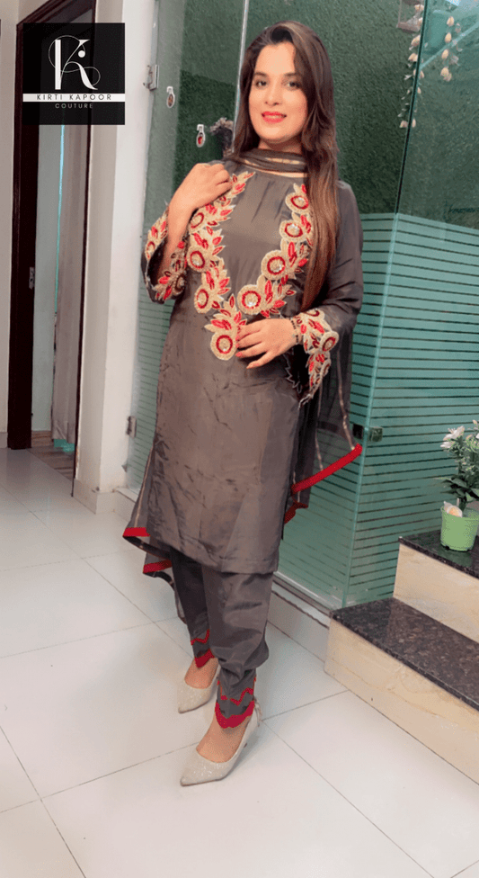 Grey Hand - Embroidered Salwar Suit - Kirti Kapoor Couture