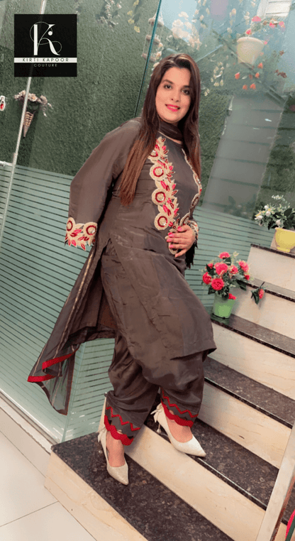 Grey Hand - Embroidered Salwar Suit - Kirti Kapoor Couture