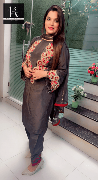 Grey Hand - Embroidered Salwar Suit - Kirti Kapoor Couture