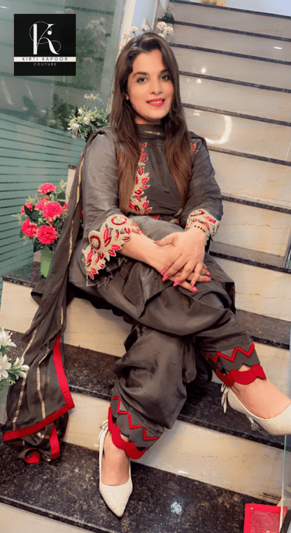 Grey Hand - Embroidered Salwar Suit - Kirti Kapoor Couture