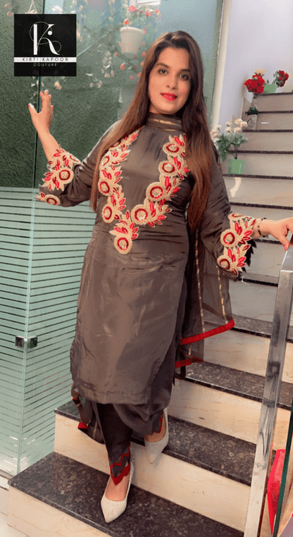 Grey Hand - Embroidered Salwar Suit - Kirti Kapoor Couture