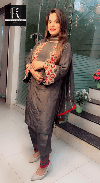 Grey Hand - Embroidered Salwar Suit - Kirti Kapoor Couture