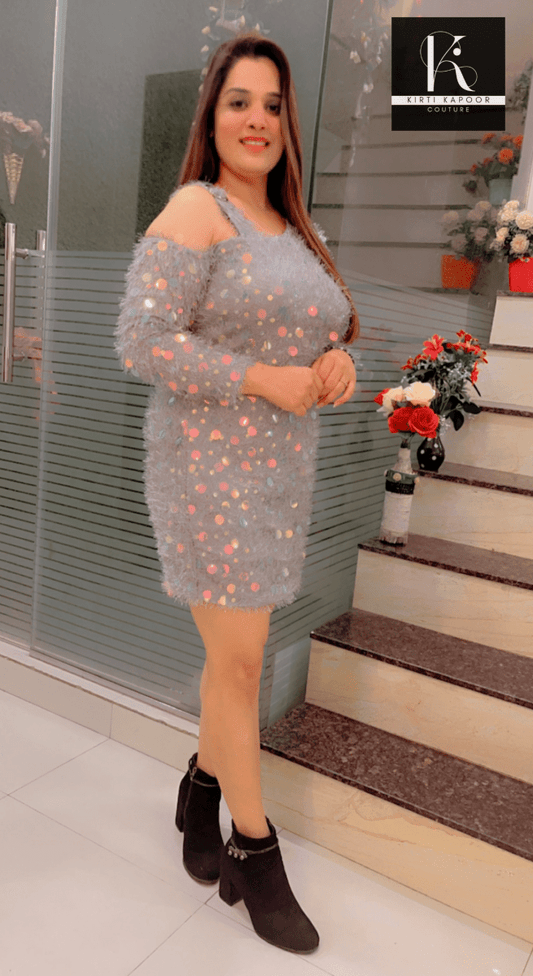 Grey Stylish Tunic for Winter Parties - Kirti Kapoor Couture