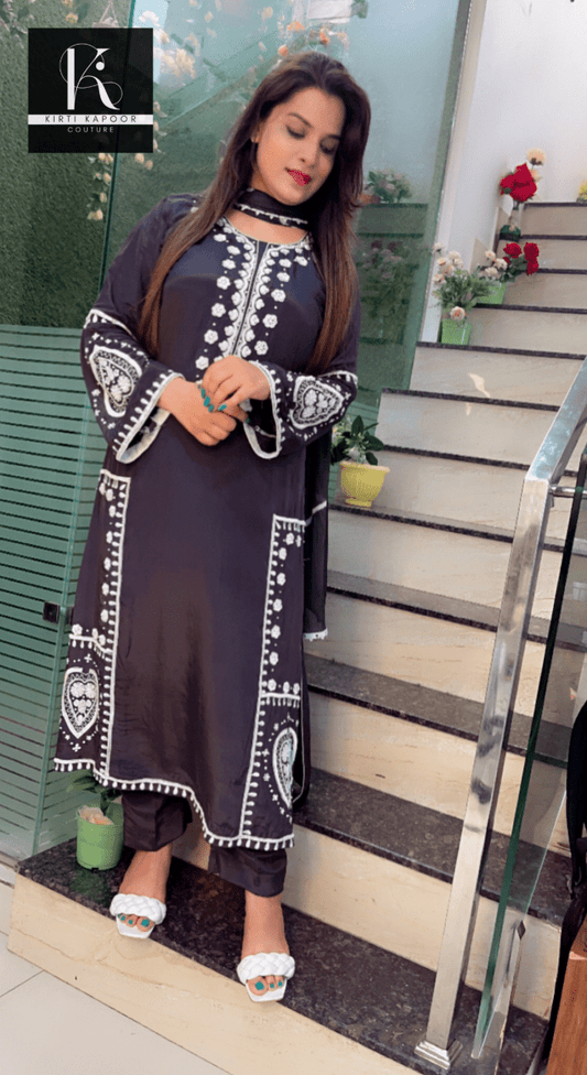 Greyish - Black Hand - Embroidered Suit - Kirti Kapoor Couture