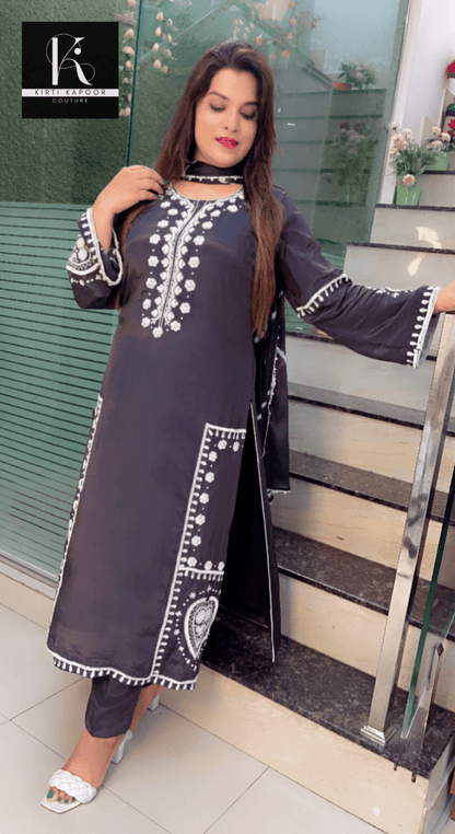 Greyish - Black Hand - Embroidered Suit - Kirti Kapoor Couture