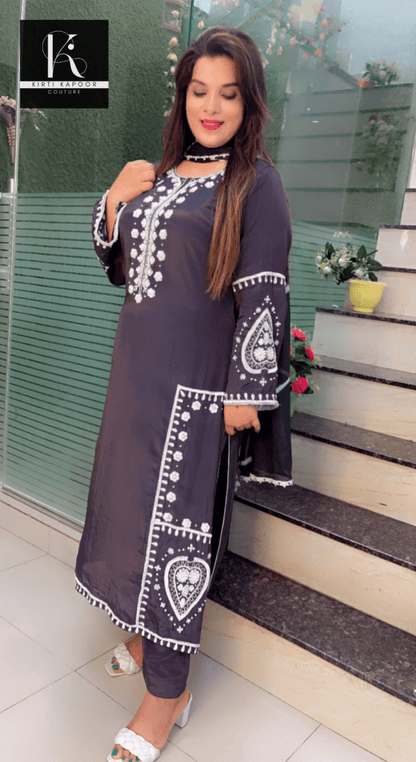 Greyish - Black Hand - Embroidered Suit - Kirti Kapoor Couture