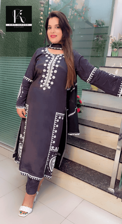 Greyish - Black Hand - Embroidered Suit - Kirti Kapoor Couture