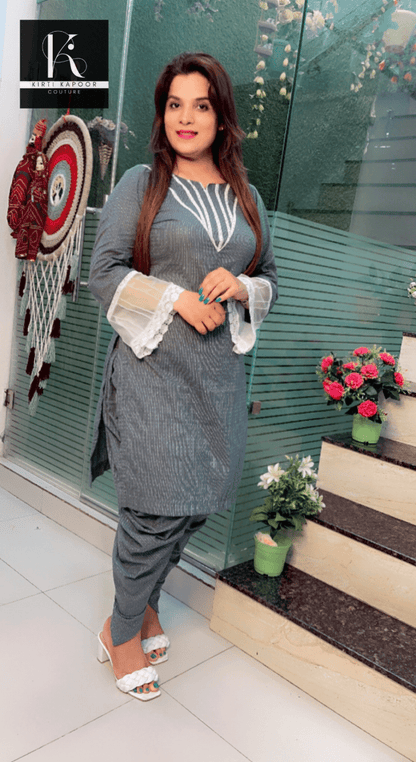 Greyish - Green Kurti and Dhoti Set - Kirti Kapoor Couture