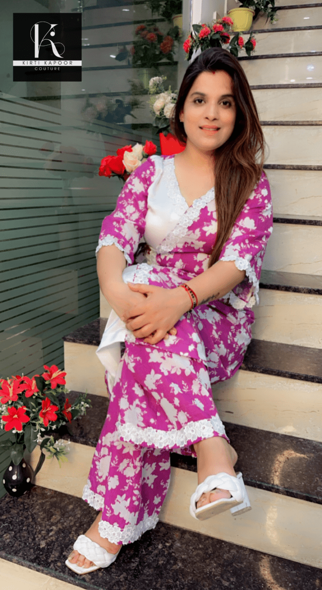Half and Half Floral and Plain Summer Co - ord Set - Kirti Kapoor Couture