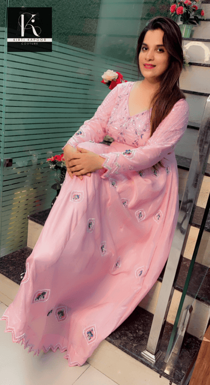 Hand - Embroidered Anarkali with Cutworked Dupatta - Kirti Kapoor Couture