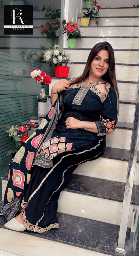 Hand - Embroidered Black Plazo Suit - Kirti Kapoor Couture