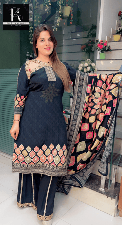 Hand - Embroidered Black Plazo Suit - Kirti Kapoor Couture