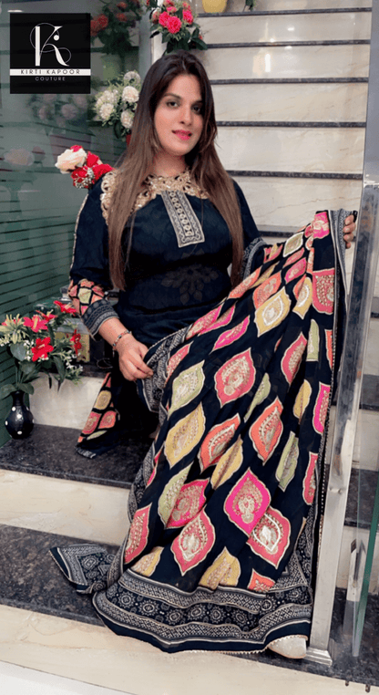 Hand - Embroidered Black Plazo Suit - Kirti Kapoor Couture