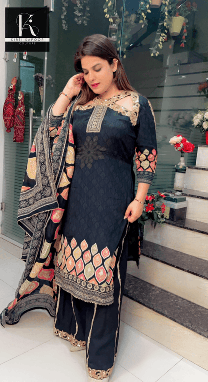Hand - Embroidered Black Plazo Suit - Kirti Kapoor Couture
