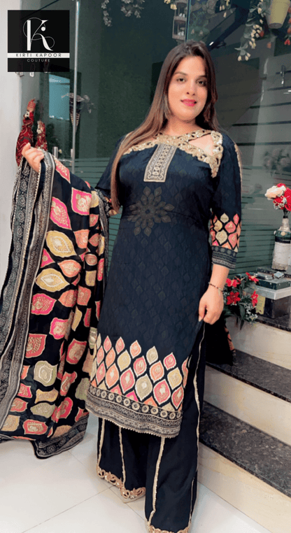 Hand - Embroidered Black Plazo Suit - Kirti Kapoor Couture