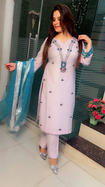 Hand - Embroidered Linen Suit - Kirti Kapoor Couture